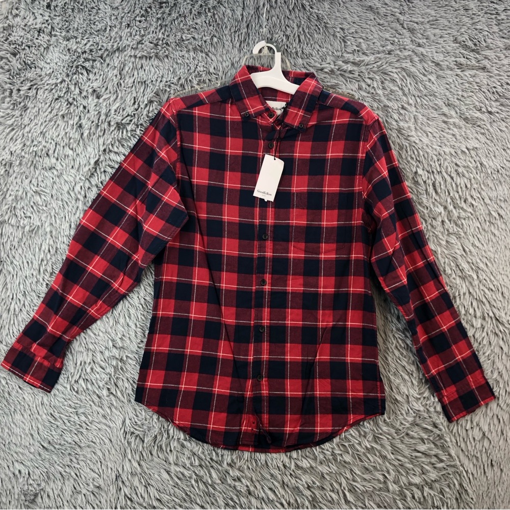 Goodfellow Shirt Mens Medium Checkered Plaid Flannel Button Up NWT